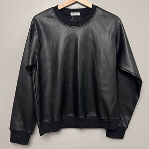 NWT LAmade Black Faux Leather Long Sleeve Blouse Size Medium